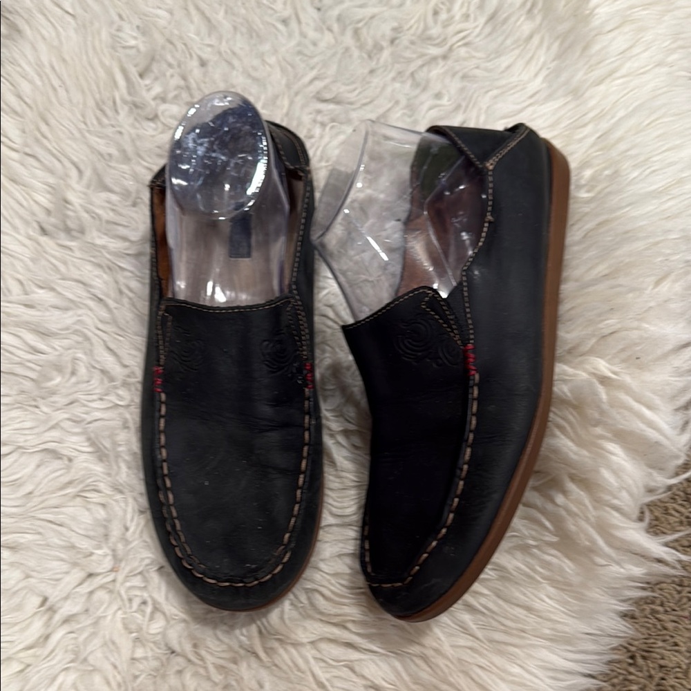 OluKai Black Leather Loafers